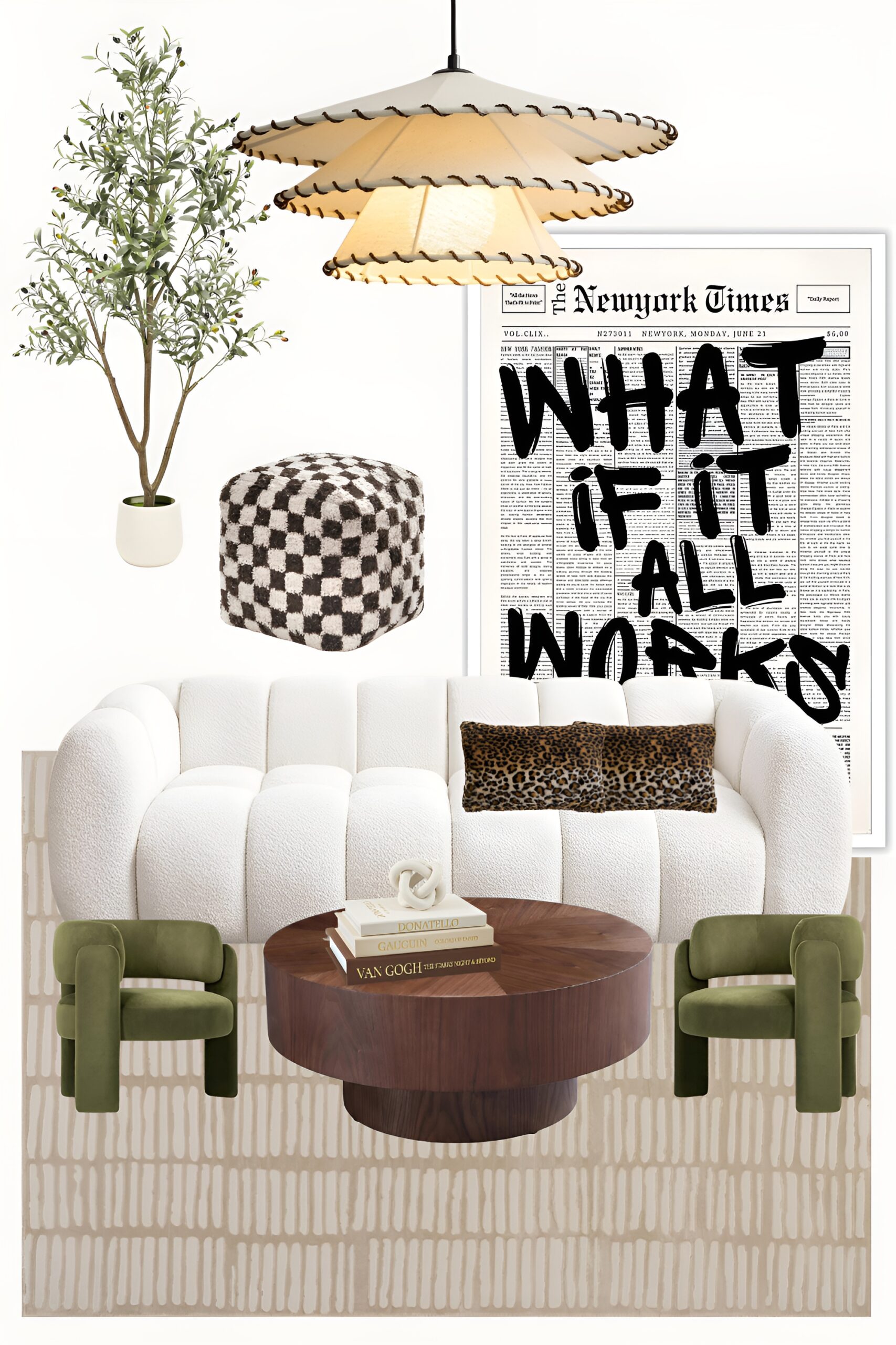 Modern eclectic living room decor collage with Amazon shopping finds